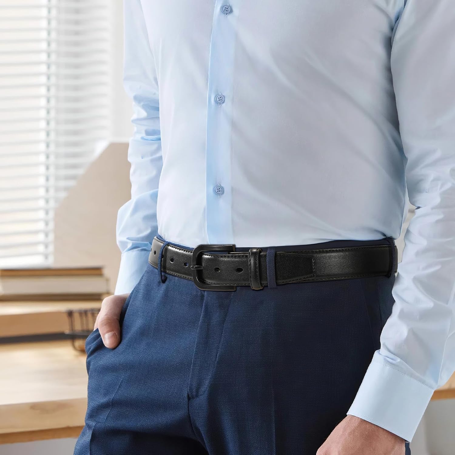 Men's Metal Free Leather Belt TSA Approved Non Metal Belt for Men Jeans with Hypoallergenic Buckle