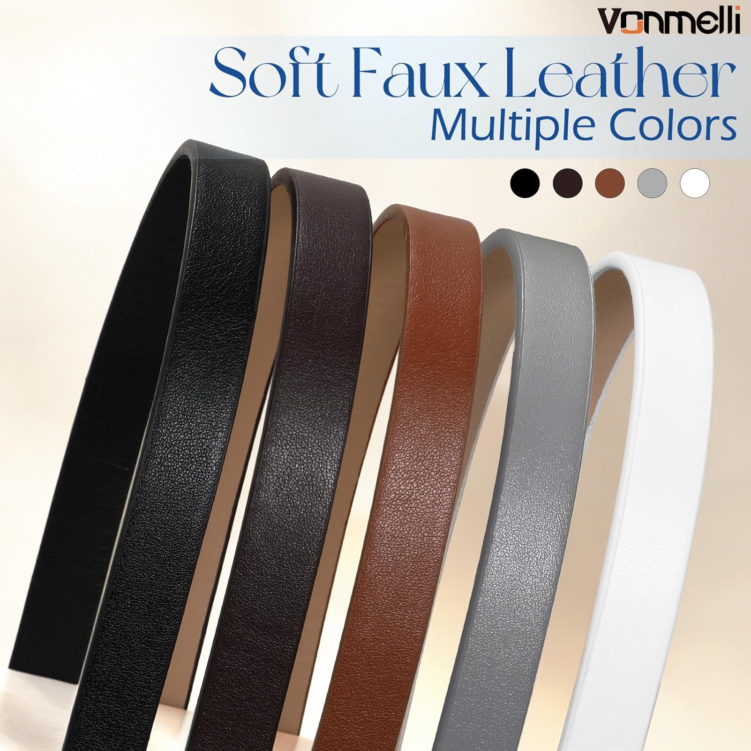 5 Pack Women Skinny Leather Belt Thin Waist No Hole Belt for Ladies Jeans Dress Pants 0.55" Width