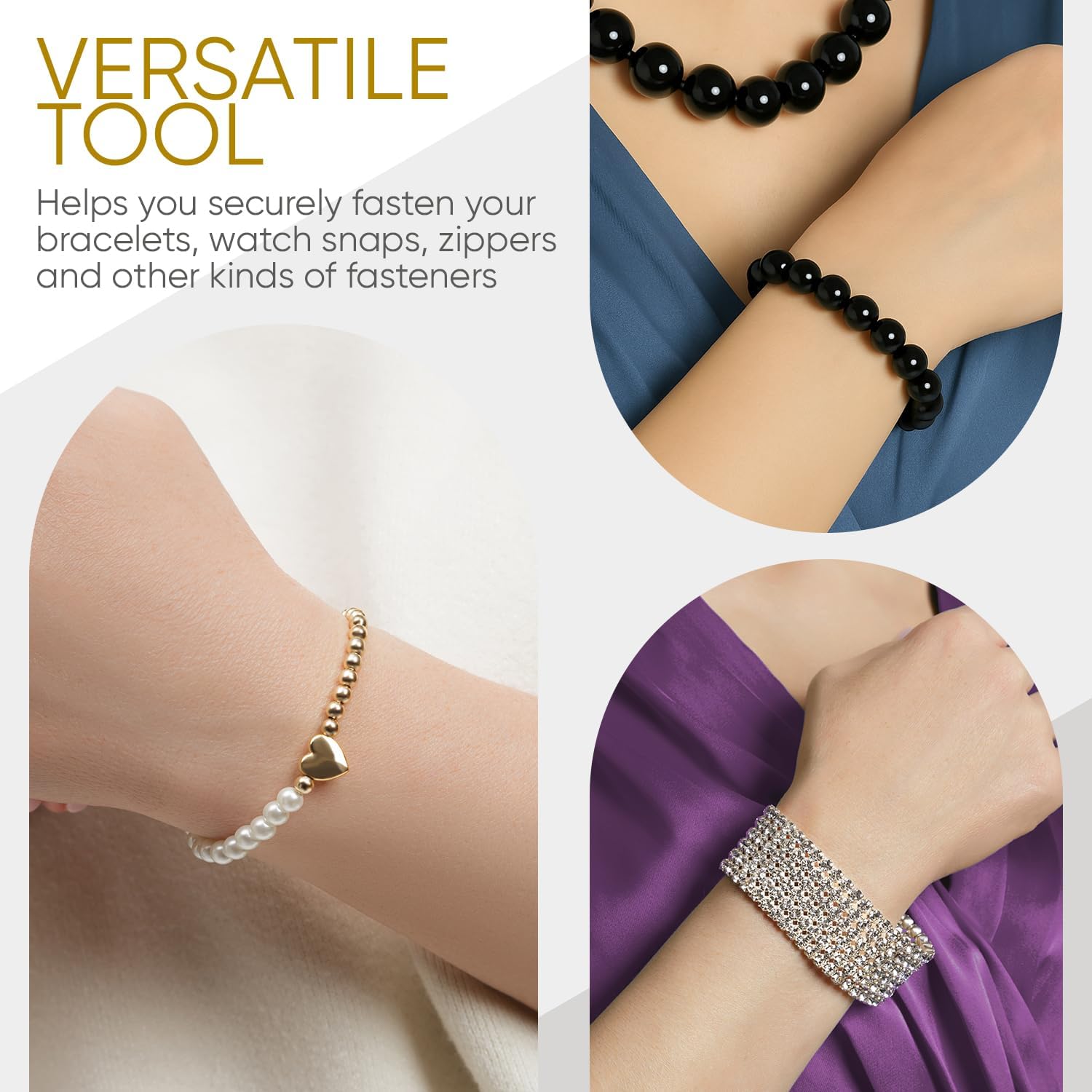 Bracelet Helper Tool with Hook - Fastener Helper Tool for Bracelet, Necklace, Jewelry, Watch - Rose, Gold, Bundle