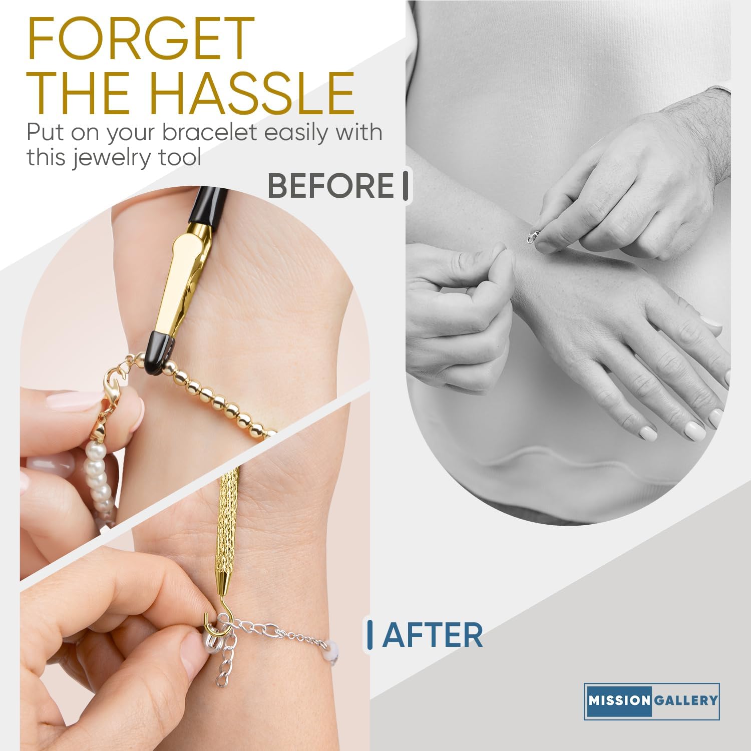 Bracelet Helper Tool with Hook - Fastener Helper Tool for Bracelet, Necklace, Jewelry, Watch - Rose, Gold, Bundle