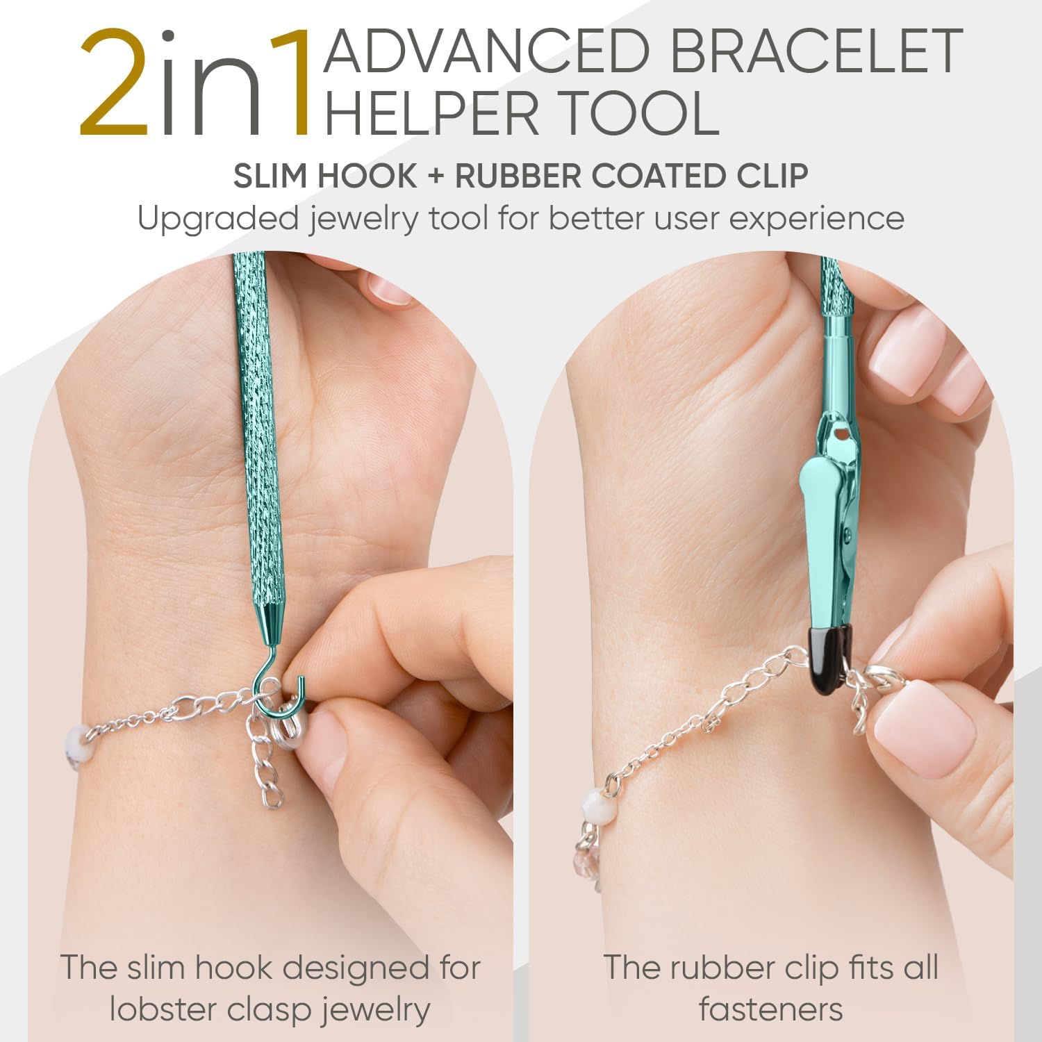 Bracelet Helper Tool with Hook - Fastener Helper Tool for Bracelet, Necklace, Jewelry, Watch - Silver, Teal, Emerald, Rose, Bundle