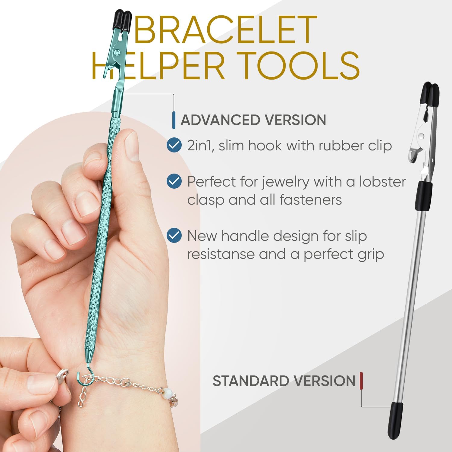 Bracelet Helper Tool with Hook - Fastener Helper Tool for Bracelet, Necklace, Jewelry, Watch - Silver, Teal, Emerald, Rose, Bundle