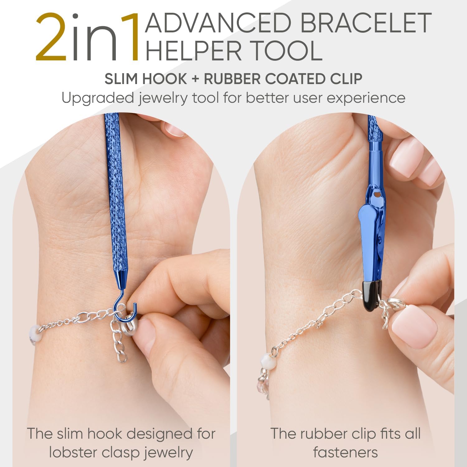 Bracelet Helper Tool with Hook - Fastener Helper Tool for Bracelet, Necklace, Jewelry, Watch - Blue, Gold, Bundle