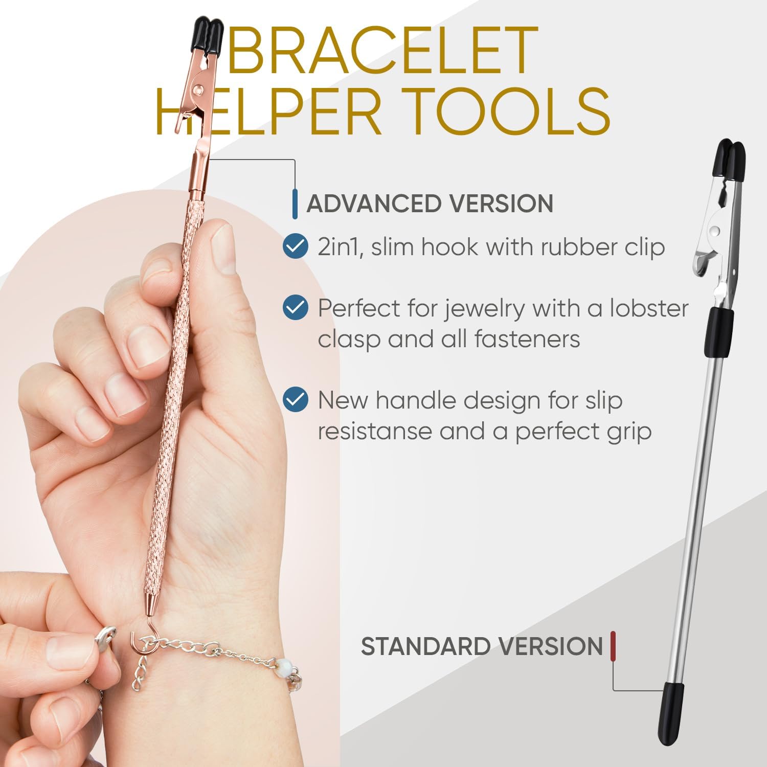 Bracelet Helper Tool with Hook - Fastener Helper Tool for Bracelet, Necklace, Jewelry, Watch - Silver, Rose, Teal, Bundle