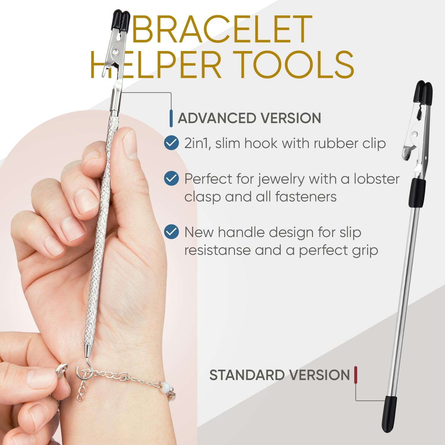 Bracelet Helper Tool with Hook - Fastener Helper Tool for Bracelet, Necklace, Jewelry, Watch - Silver, Rose, Teal, Bundle