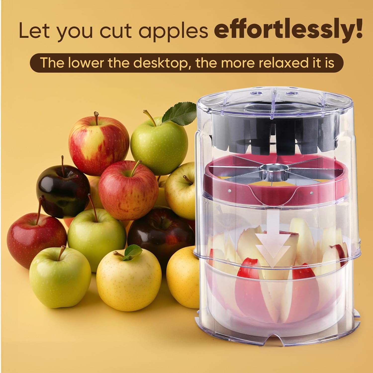 5.12-Inch Apple Slicer - 8 Slices, Ultra-Safe & Heavy-Duty Stainless Steel Extra Large Apple Cutter, Upgraded Cut Apples All The Way Through, with Red Bowl