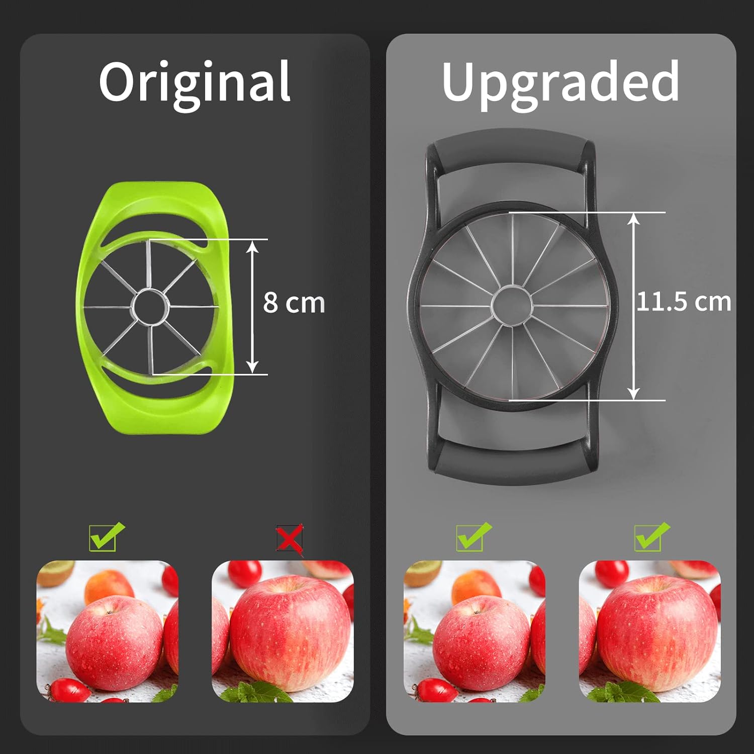 Apple Slicer, Upgraded 12-Slice Apple Slicer and Corer, Heavy Duty Stainless Steel Apple Cutter, Divider, Wedger with Ultra-Sharp Blade & Ergonomic Grip Handle for Pears and More