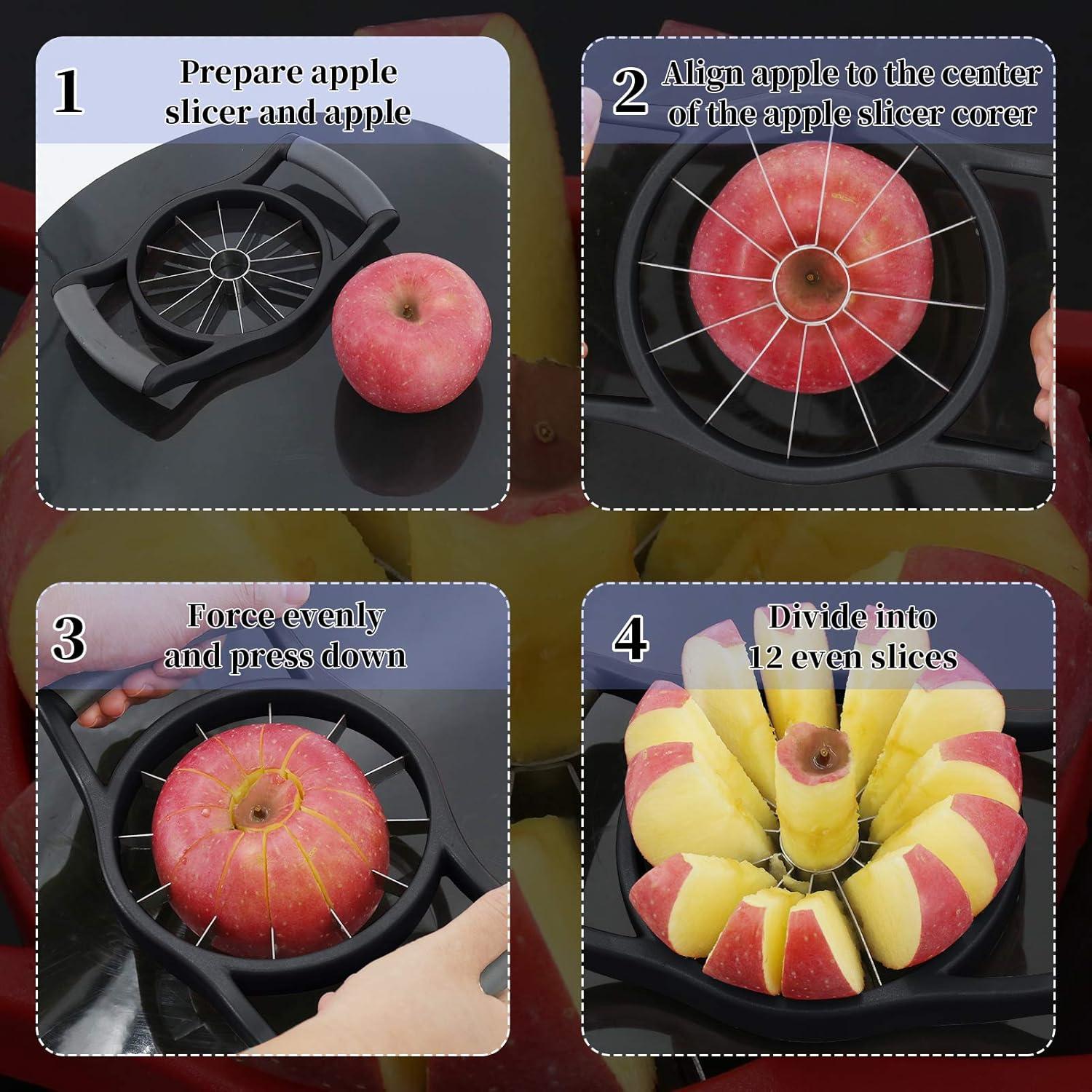 Apple Slicer, Upgraded 12-Slice Apple Slicer and Corer, Heavy Duty Stainless Steel Apple Cutter, Divider, Wedger with Ultra-Sharp Blade & Ergonomic Grip Handle for Pears and More