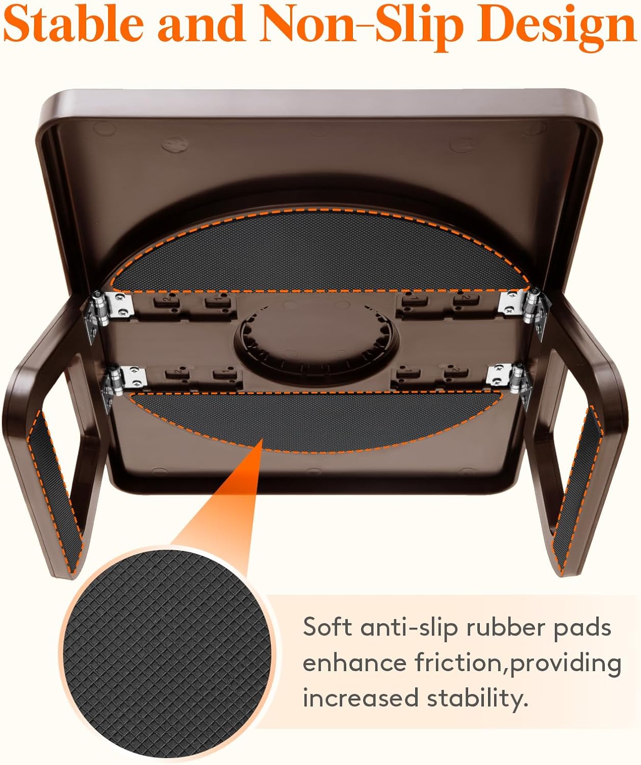 Plastic Rotating Couch Armrest Table, Adjtable Sofa Arm Clip Holder Tray for Snack/Fast Food/Fruit/Drink, Large Foldable Stable Sofa Table with Reinforced Clamp, Brown