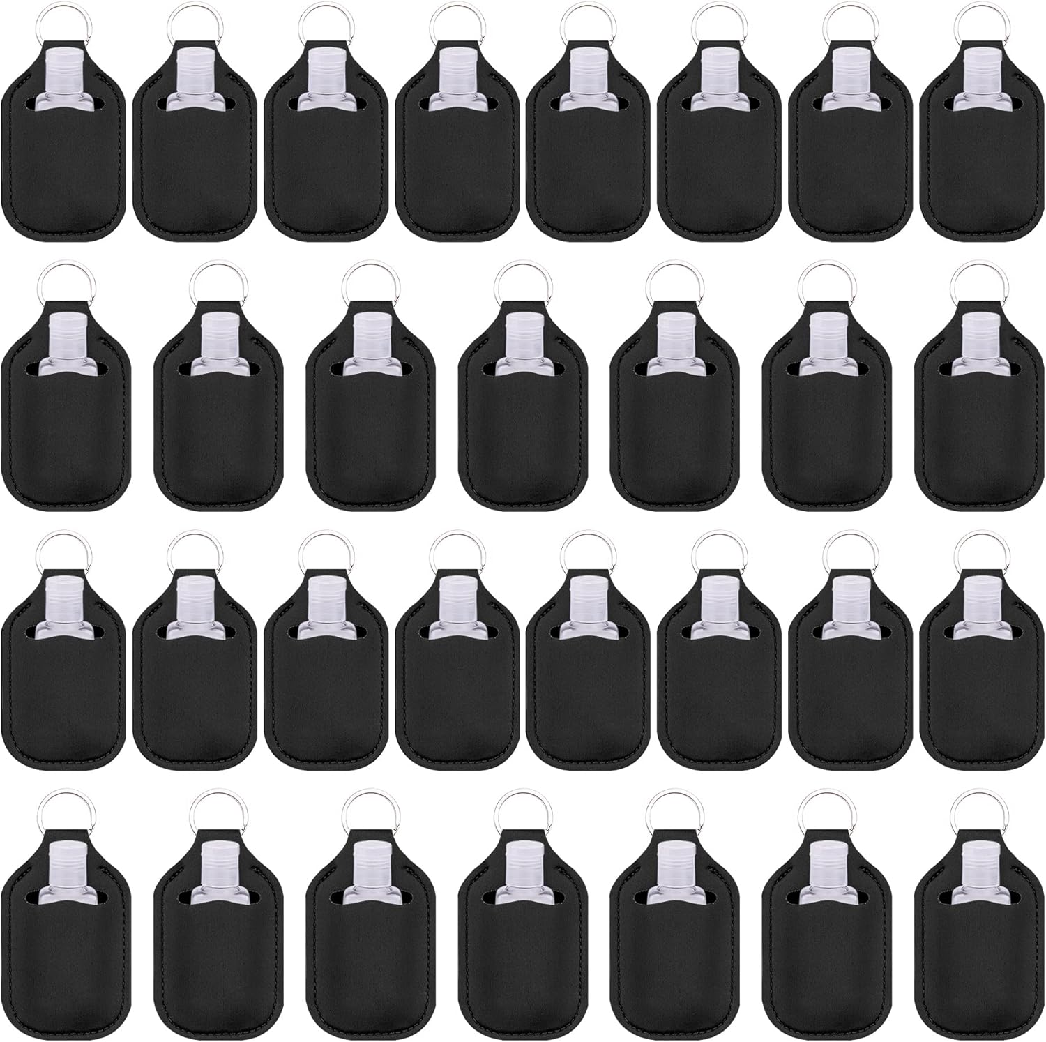 60 Pieces Hand Sanitizer Holder Empty Travel Size Bottles Set Including 30 Pieces Clear Refillable Bottles and 30 Pieces Black Hand Sanitizer Holders for Keychain Backpack and Purse