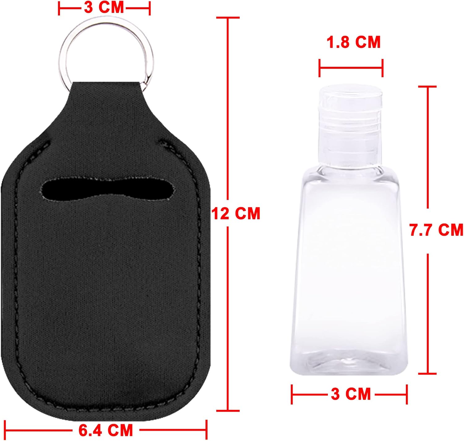 60 Pieces Hand Sanitizer Holder Empty Travel Size Bottles Set Including 30 Pieces Clear Refillable Bottles and 30 Pieces Black Hand Sanitizer Holders for Keychain Backpack and Purse