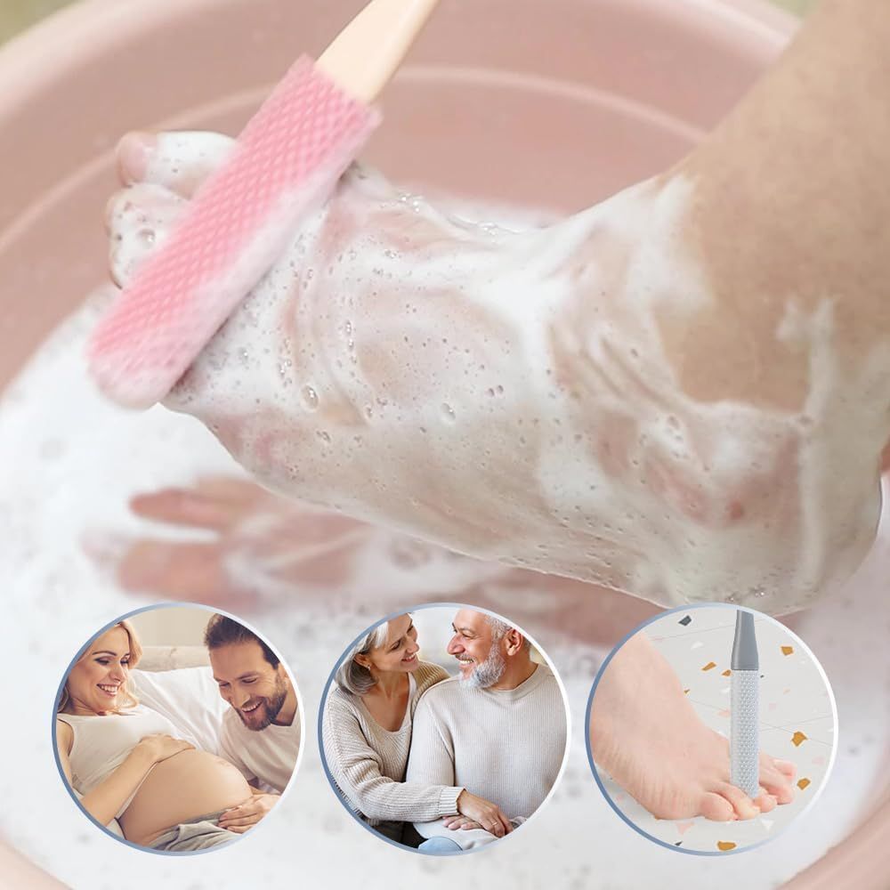Toe Gap Cleaning Brush, Foot Back Scrubber in Shower, Long Handle Foot Bath Brush, Silicone Body Scrubber, Exfoliating for Men and Women Gray
