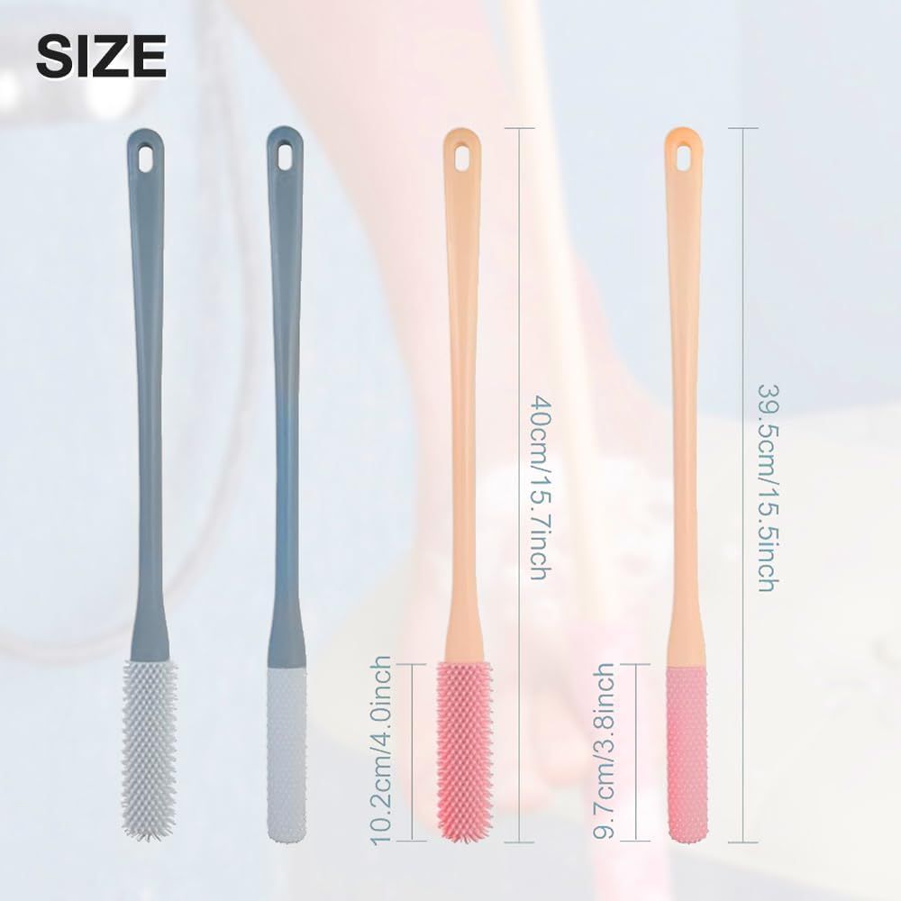 Toe Gap Cleaning Brush, Foot Back Scrubber in Shower, Long Handle Foot Bath Brush, Silicone Body Scrubber, Exfoliating for Men and Women Gray