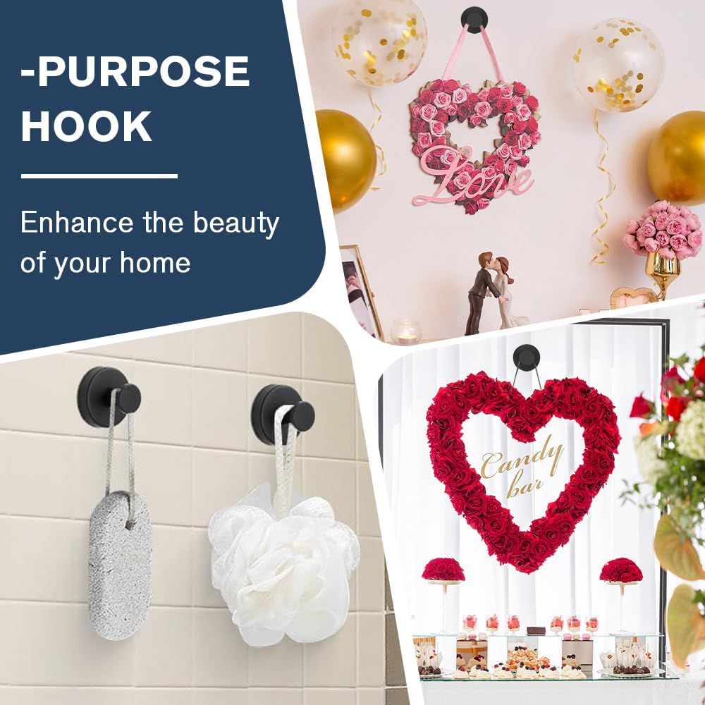 Suction Cup Hooks for Wreaths on Glass,2026 Wreath Hangers for Front Door,No Drill Suction Cup Hooks,Metal Towel Hooks for Window Bathroom Mirrors,Christmas Decorations Outdoor Golden-2PC