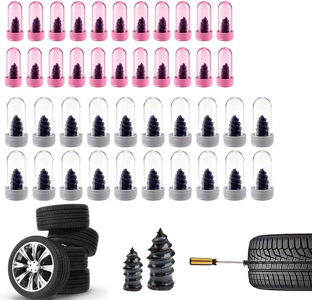 Tire Repair Rubber Nails Kit with 2 Sizes,2026 Tire Repair Tools for Car,Motorcycle,Bike,Tire Repair Screws,Screw in Tire Repair Plugs with Screwdriver 40PC