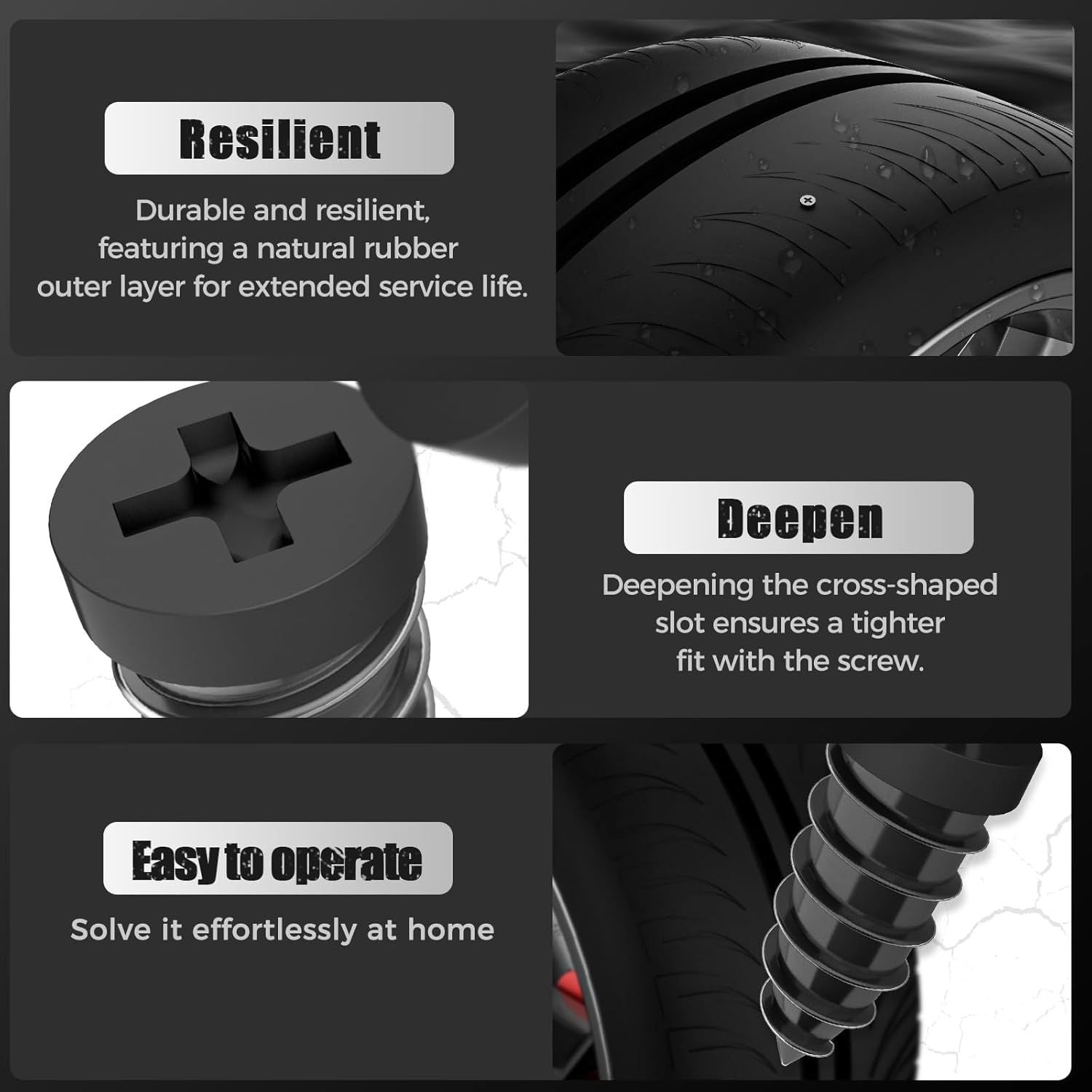 Tire Repair Rubber Nails Kit with 2 Sizes,2026 Tire Repair Tools for Car,Motorcycle,Bike,Tire Repair Screws,Screw in Tire Repair Plugs with Screwdriver 40PC