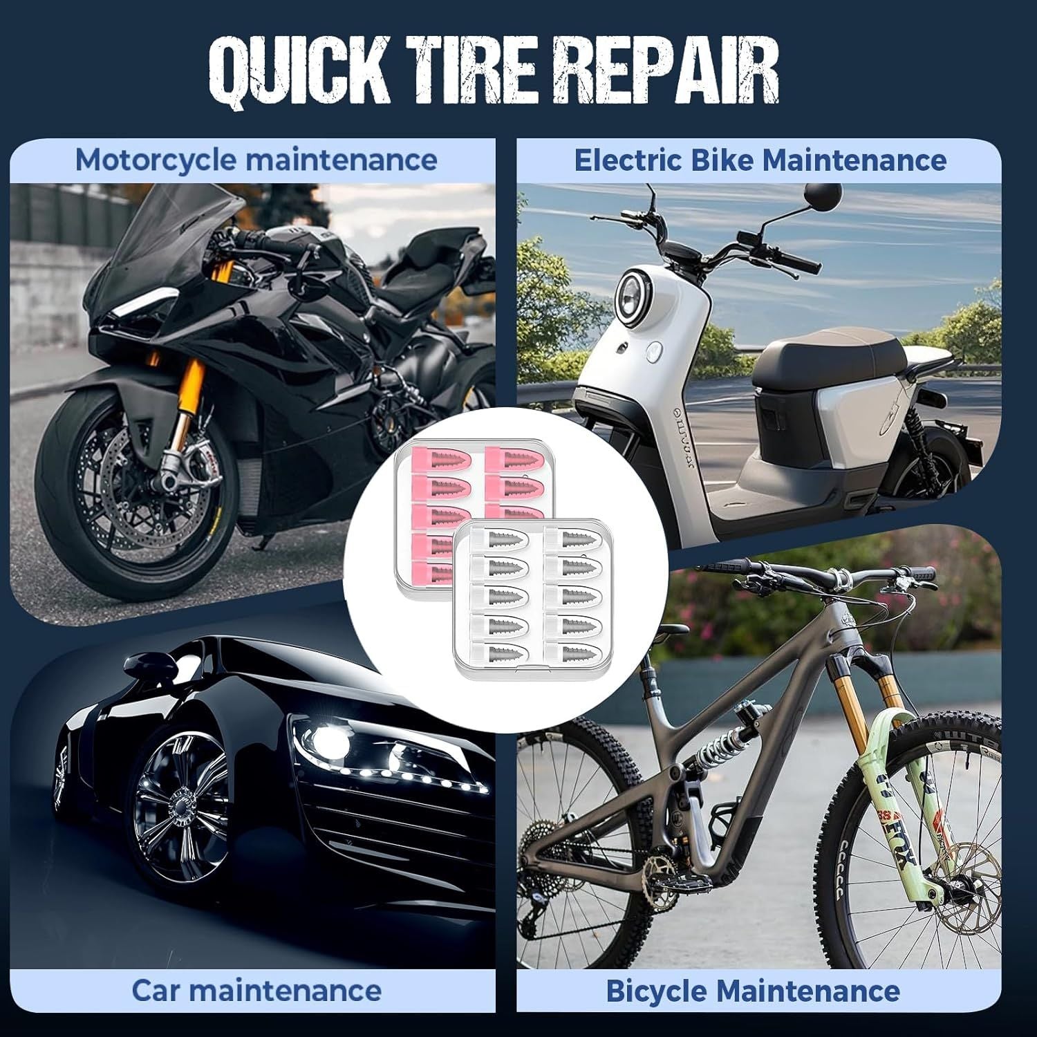 Tire Repair Rubber Nails Kit with 2 Sizes,2026 Tire Repair Tools for Car,Motorcycle,Bike,Tire Repair Screws,Screw in Tire Repair Plugs with Screwdriver 40PC