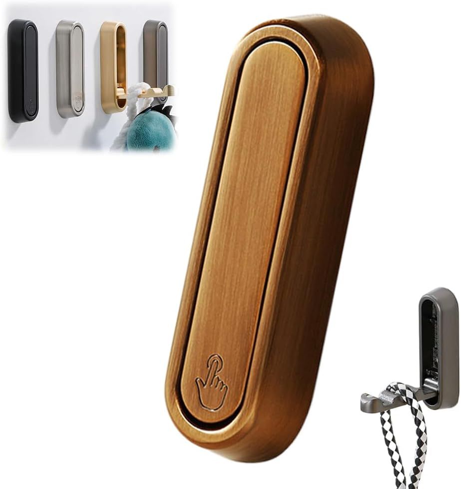 Folding Coat Hooks,Retractable Wall Closet Hooks,Heavy Duty Hook Bathroom Towel Hooks Robe Hooks Wall Mounted for Hanging Coat Towels Clothes Brown