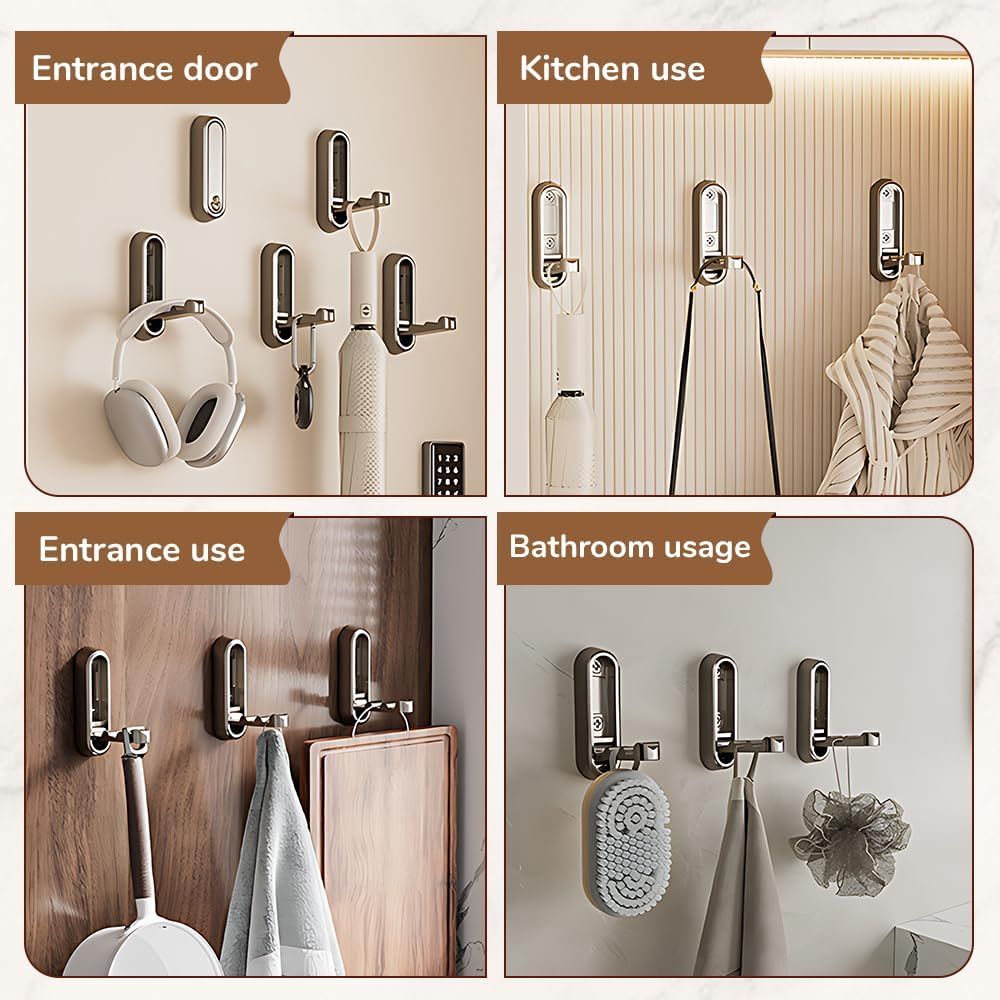 Folding Coat Hooks,Retractable Wall Closet Hooks,Heavy Duty Hook Bathroom Towel Hooks Robe Hooks Wall Mounted for Hanging Coat Towels Clothes Brown
