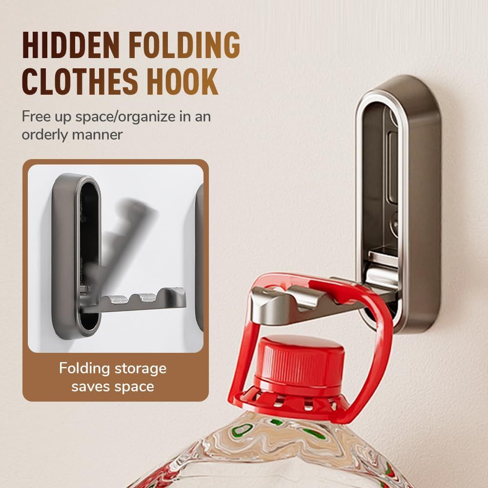 Folding Coat Hooks,Retractable Wall Closet Hooks,Heavy Duty Hook Bathroom Towel Hooks Robe Hooks Wall Mounted for Hanging Coat Towels Clothes Brown