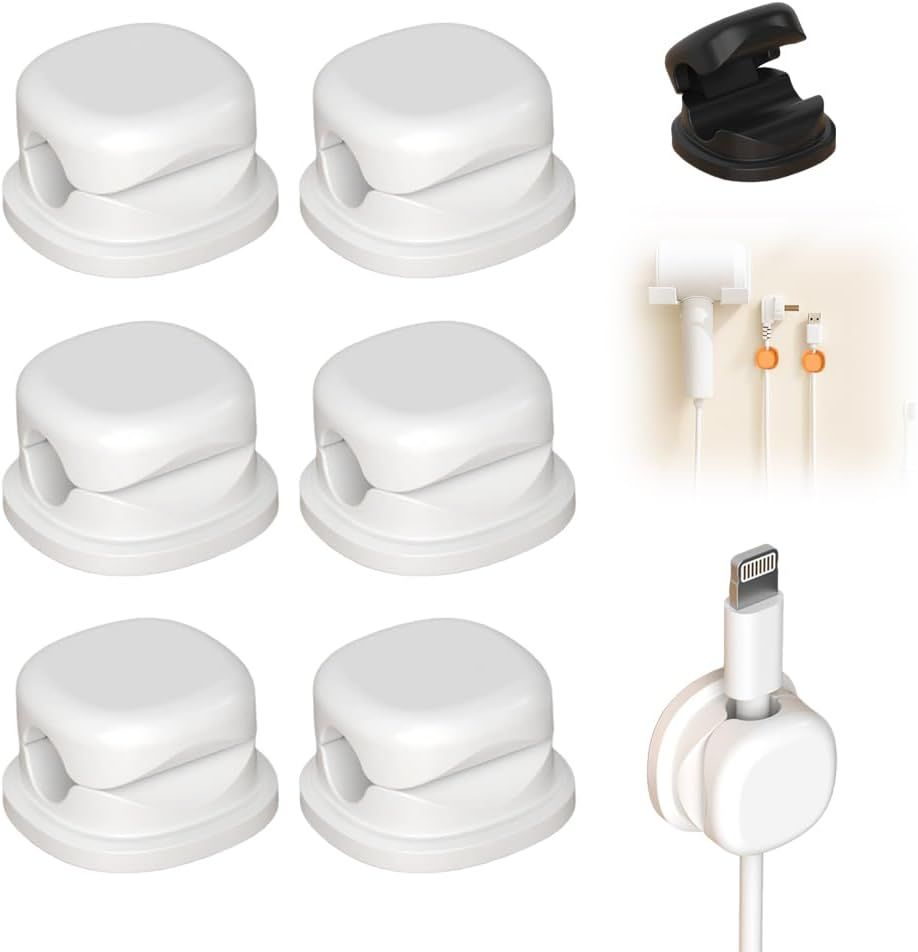 6 Pack Magnetic Cable Clips,2026 New Cord Holder for Nightstand,Magnetic Desk Cord Organizer,Adhesive Wire Holder Charger Holders for Desk,Nightstand,Phone Charger, Computer,Home,Office,Car White