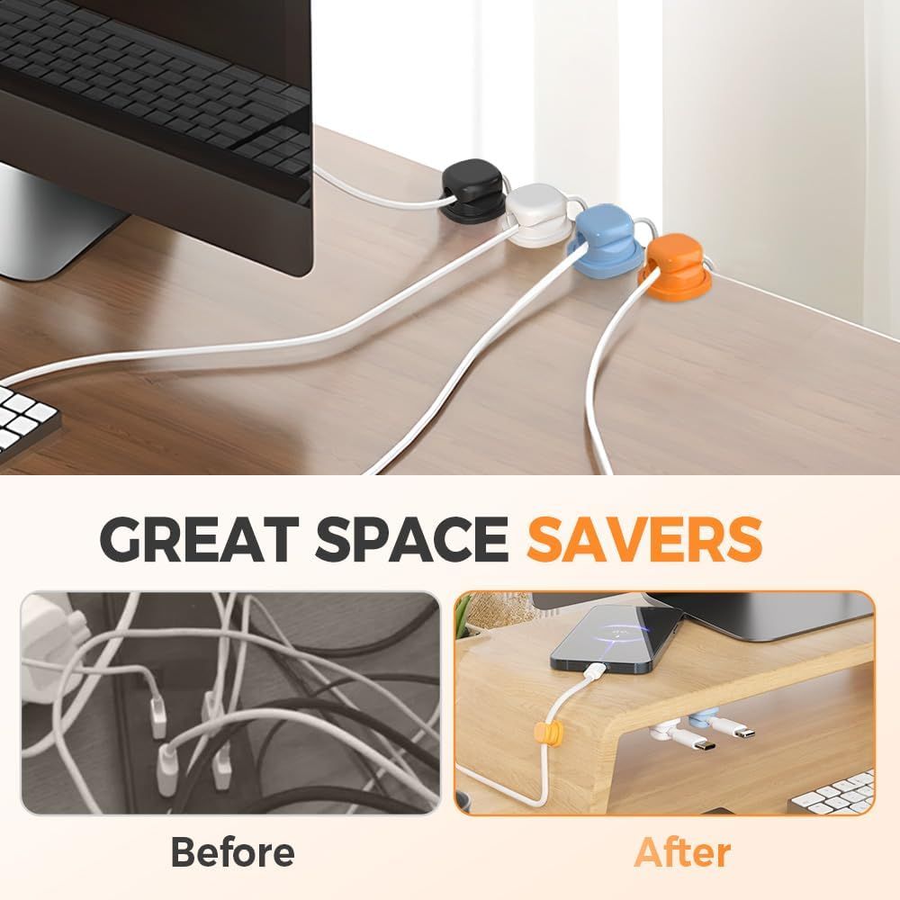 6 Pack Magnetic Cable Clips,2026 New Cord Holder for Nightstand,Magnetic Desk Cord Organizer,Adhesive Wire Holder Charger Holders for Desk,Nightstand,Phone Charger, Computer,Home,Office,Car White