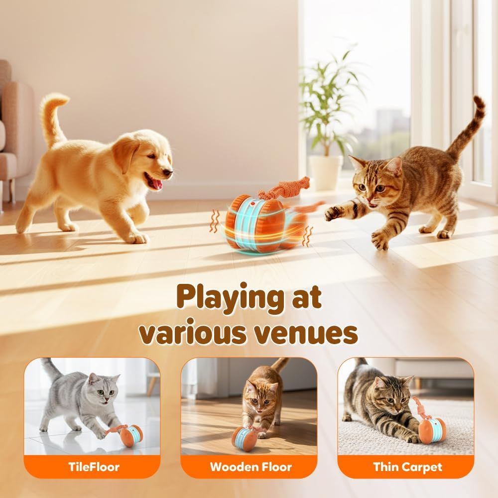 Interactive Dog Toys for Small Large Dogs,Moving Dog Toys to Keep Them Busy,Automatic Electric Rolling Ball with Rope,Dog Interactive Toys for Boredom Orange