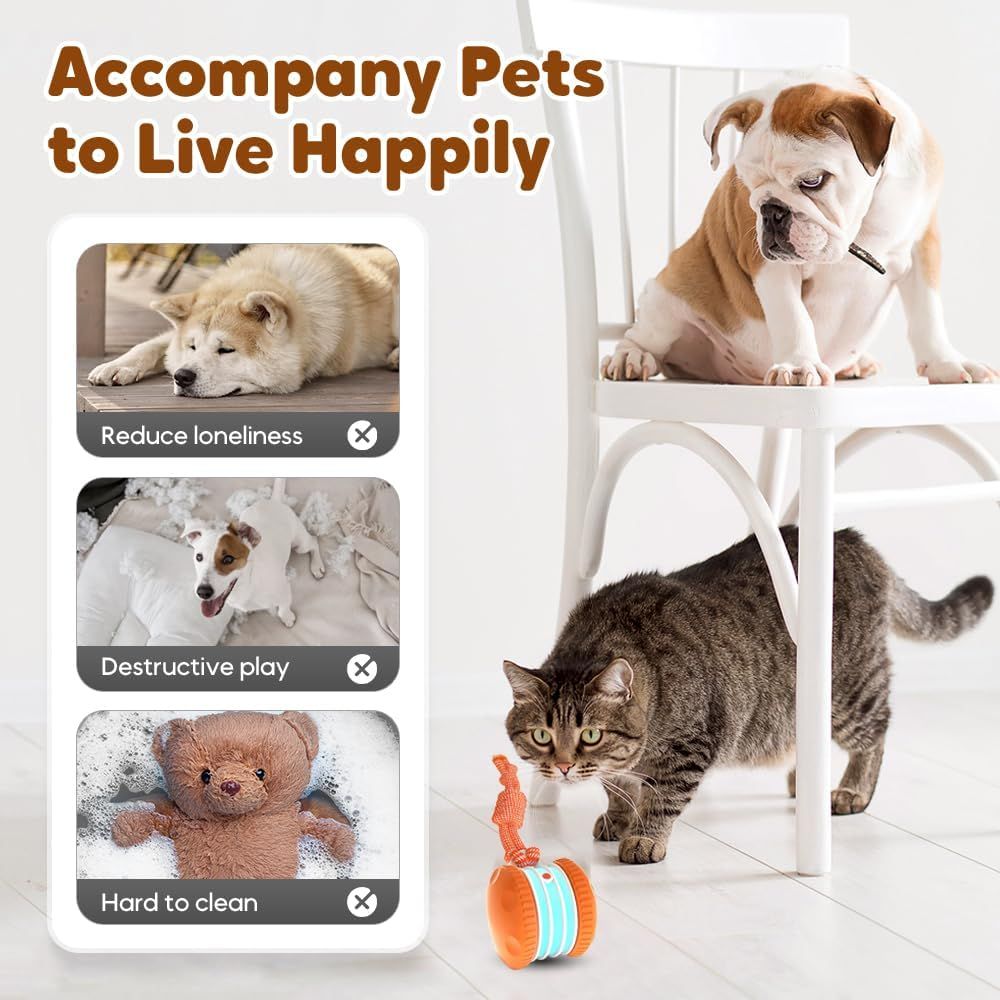 Interactive Dog Toys for Small Large Dogs,Moving Dog Toys to Keep Them Busy,Automatic Electric Rolling Ball with Rope,Dog Interactive Toys for Boredom Orange