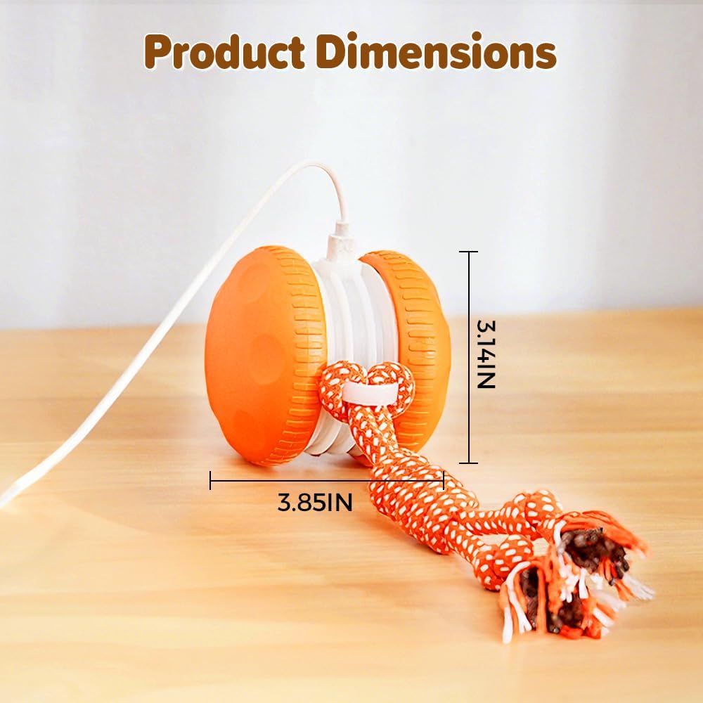 Interactive Dog Toys for Small Large Dogs,Moving Dog Toys to Keep Them Busy,Automatic Electric Rolling Ball with Rope,Dog Interactive Toys for Boredom Orange