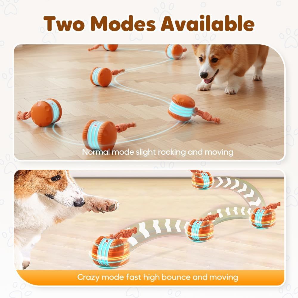 Interactive Dog Toys for Small Large Dogs,Moving Dog Toys to Keep Them Busy,Automatic Electric Rolling Ball with Rope,Dog Interactive Toys for Boredom Orange