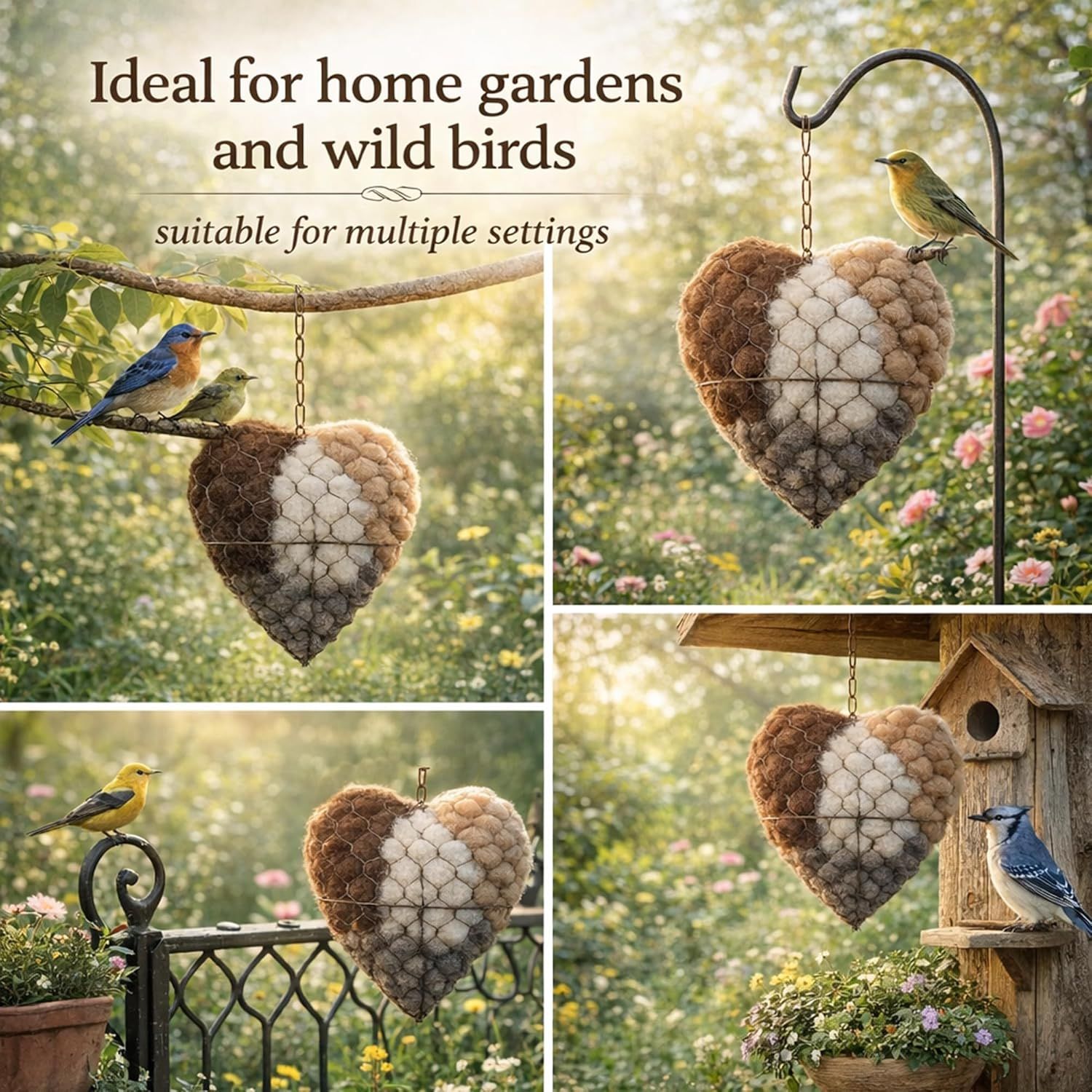 2PCS Alpaca Fiber Bird Nesting, Handmade Alpaca Fiber Bird Nesting Heart Stuffable , 3 Bags of Nesting Materials, Warm Nests for Winter Birds, for Home Gardens and Wild Birds 2 PCS