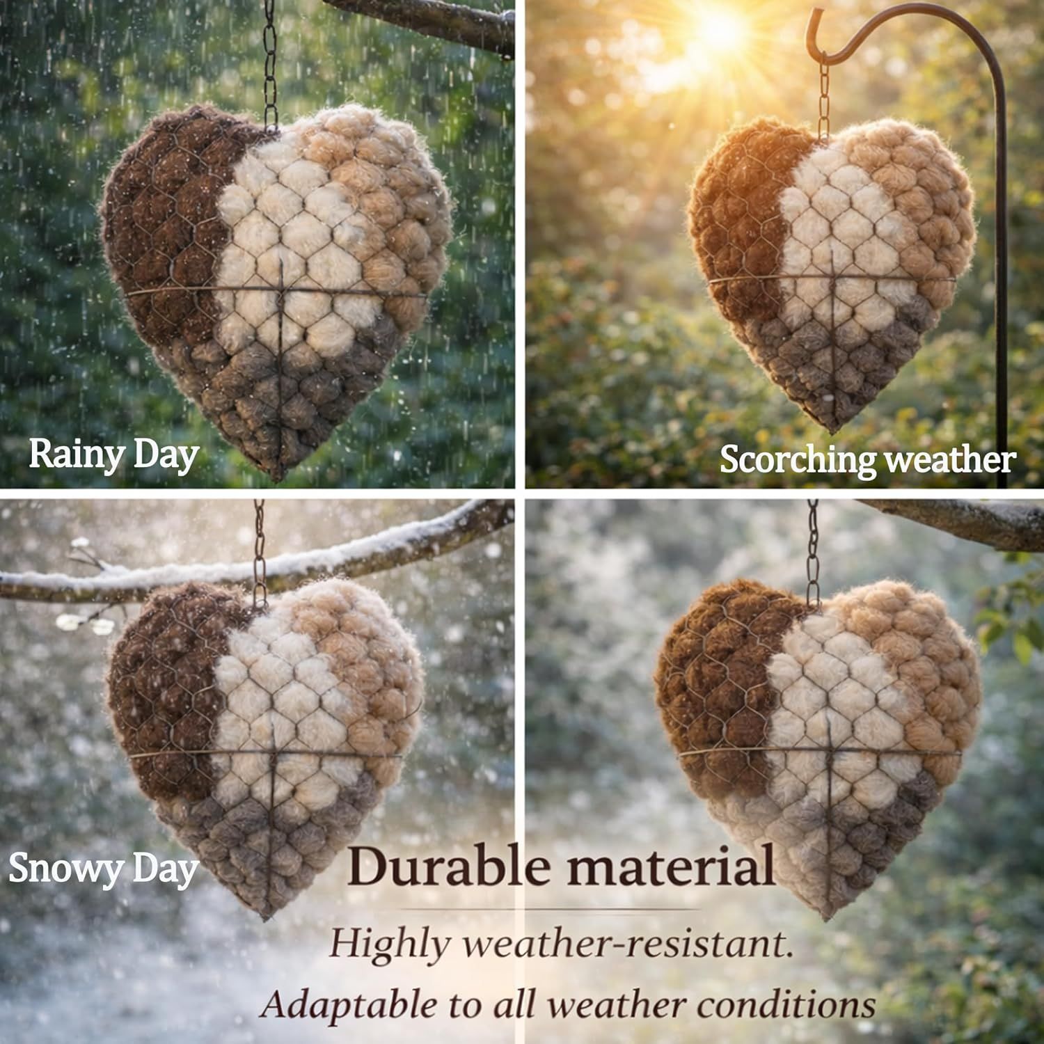 2PCS Alpaca Fiber Bird Nesting, Handmade Alpaca Fiber Bird Nesting Heart Stuffable , 3 Bags of Nesting Materials, Warm Nests for Winter Birds, for Home Gardens and Wild Birds 2 PCS