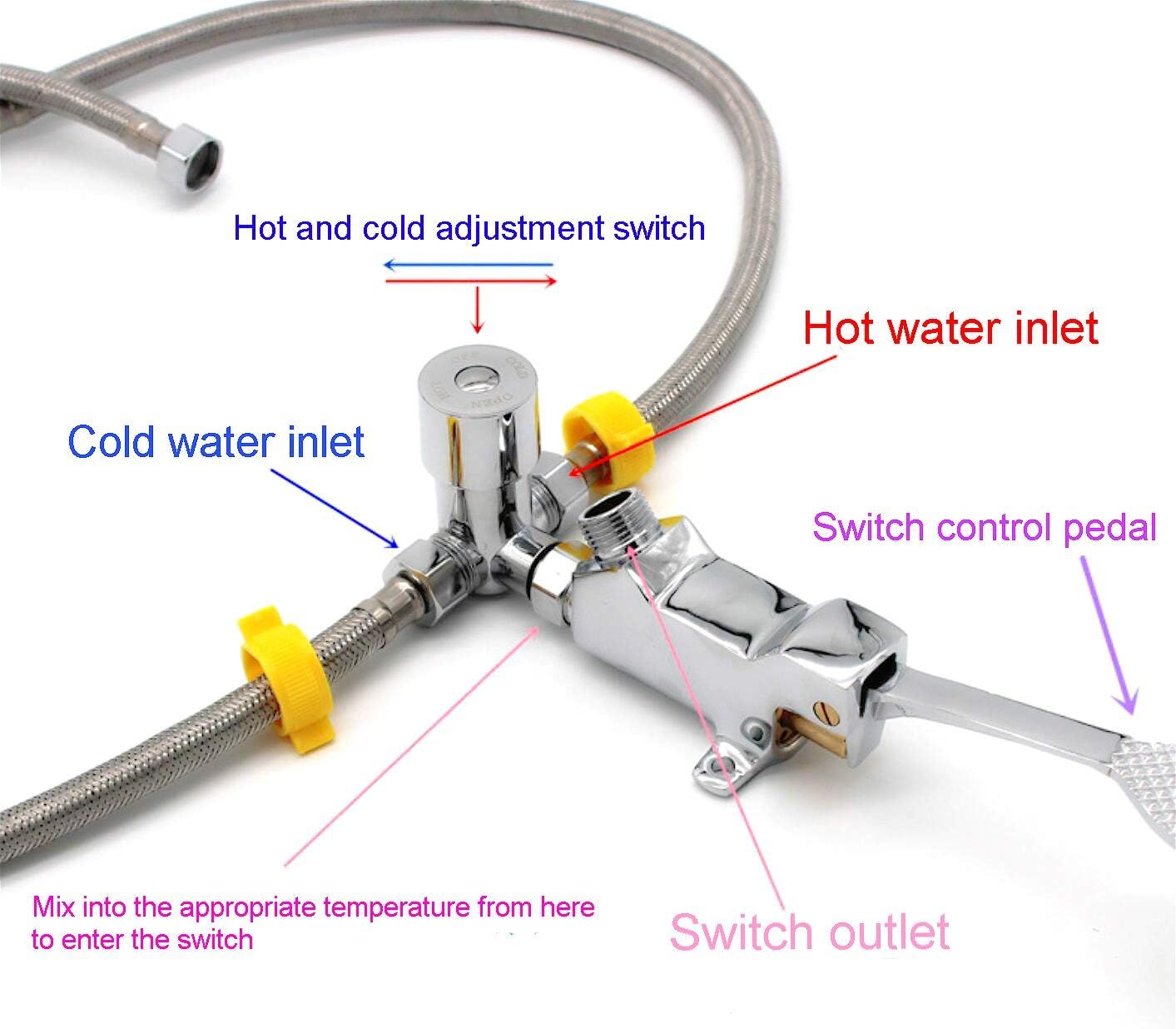 Single Foot Pedal Water Valve Copper Bathroom Faucet for Basin Water Tap Floor Mount Single Pedal Valve Silver