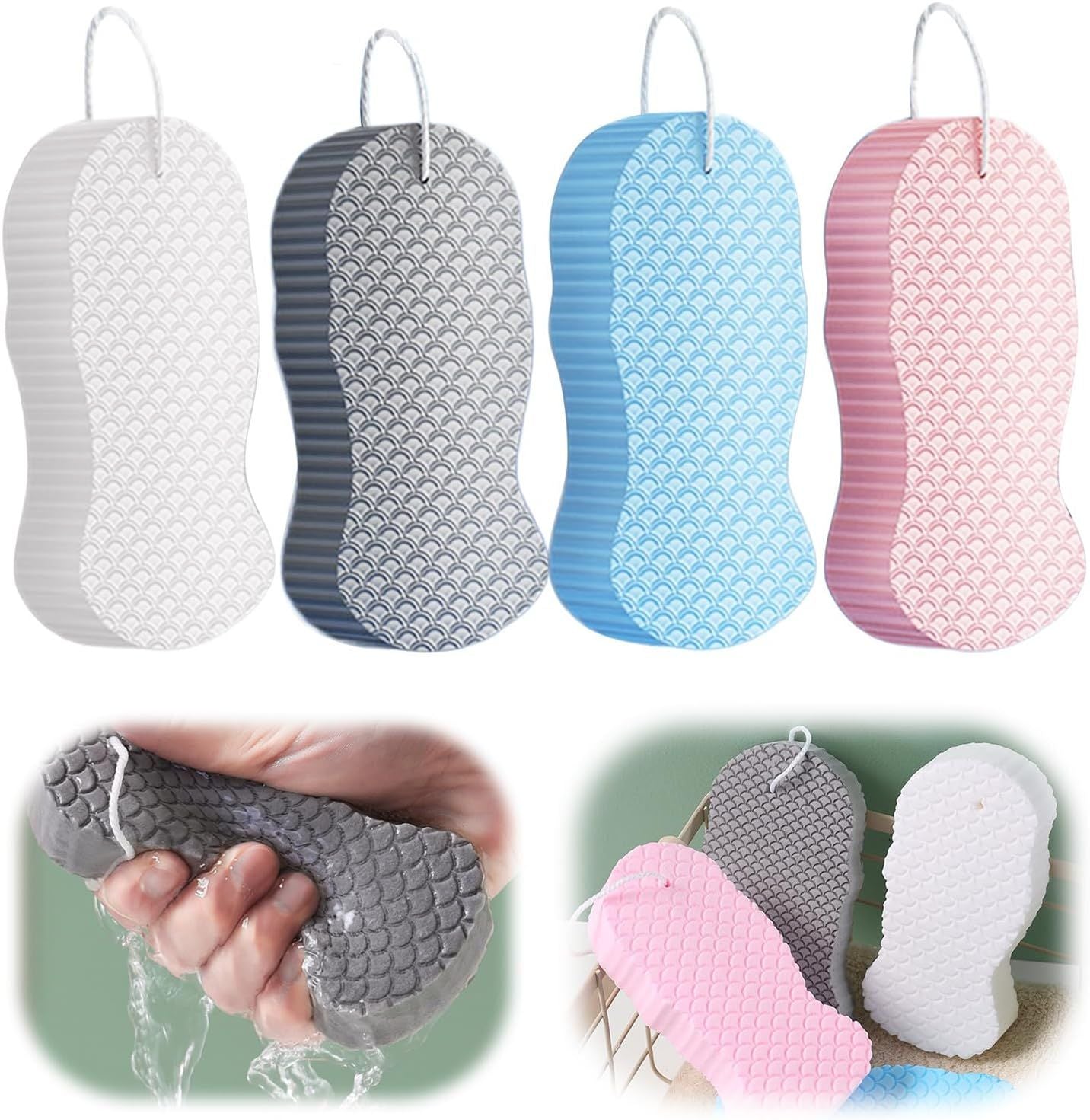 Magic Exfoliating Bath Sponge, Magic Exfoliating Body Scrubber Skin Friendly & Reusable for Adults Women and Men 4 Pcs