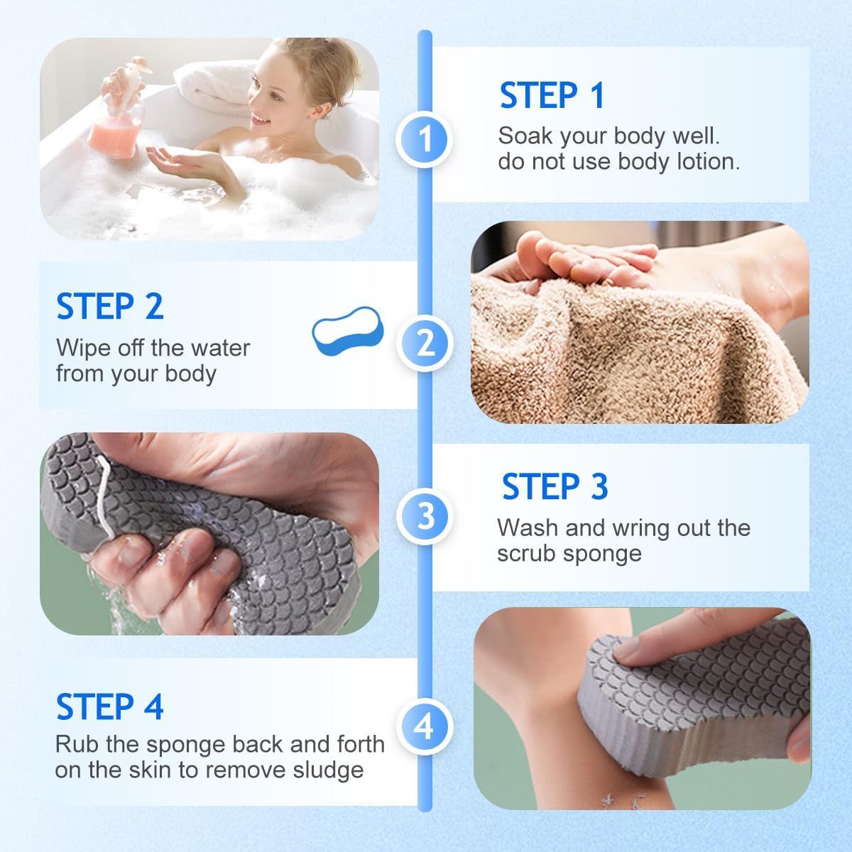 Magic Exfoliating Bath Sponge, Magic Exfoliating Body Scrubber Skin Friendly & Reusable for Adults Women and Men 4 Pcs