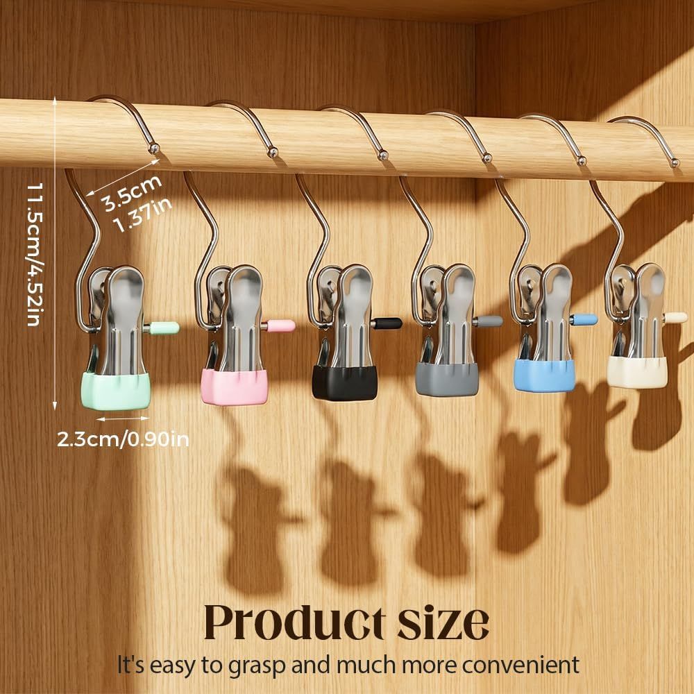 Space-Saving Clothespin Hat Pants Storage Hanging Travel Hook, Stainless Steel Boot Hangers Clips Boot Hangers for Closet, Laundry Hooks Hanging Clips Clothes Pins Socks Towel Clips Black, 10Pcs