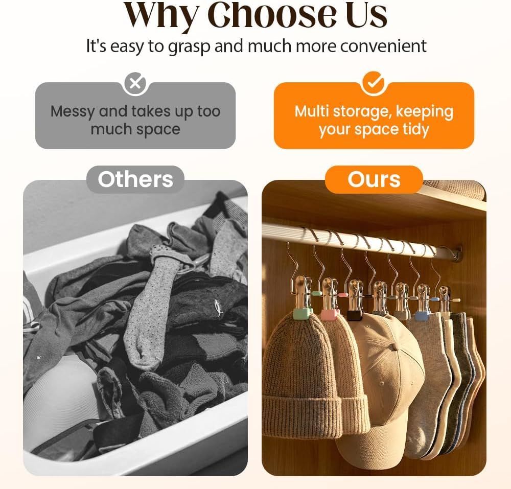 Space-Saving Clothespin Hat Pants Storage Hanging Travel Hook, Stainless Steel Boot Hangers Clips Boot Hangers for Closet, Laundry Hooks Hanging Clips Clothes Pins Socks Towel Clips Black, 10Pcs