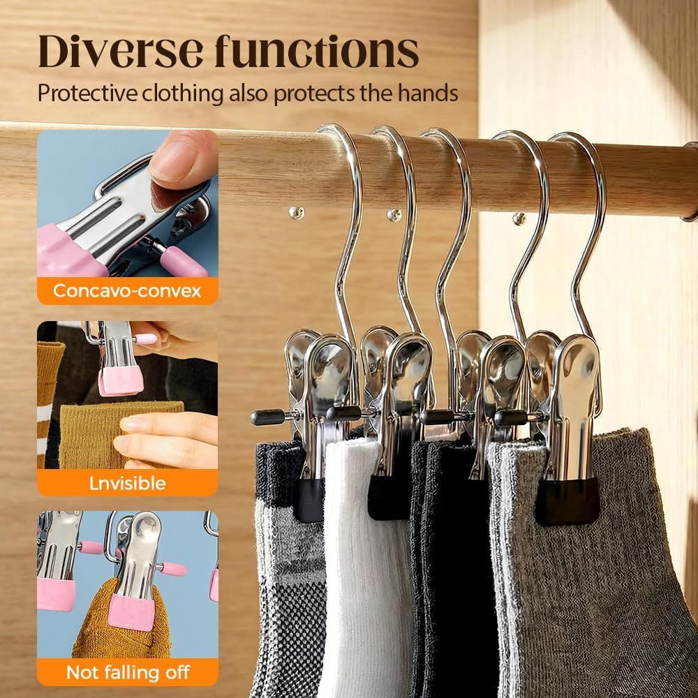 Space-Saving Clothespin Hat Pants Storage Hanging Travel Hook, Stainless Steel Boot Hangers Clips Boot Hangers for Closet, Laundry Hooks Hanging Clips Clothes Pins Socks Towel Clips Black, 10Pcs