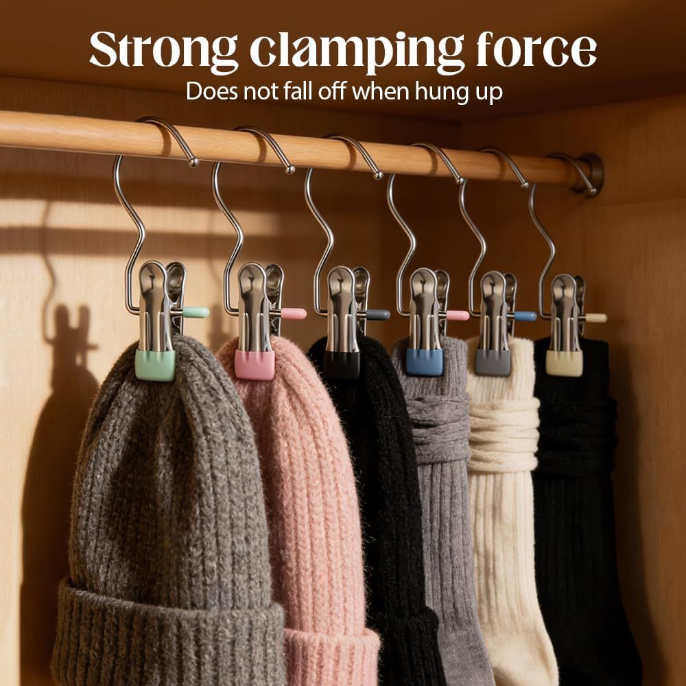 Space-Saving Clothespin Hat Pants Storage Hanging Travel Hook, Stainless Steel Boot Hangers Clips Boot Hangers for Closet, Laundry Hooks Hanging Clips Clothes Pins Socks Towel Clips Black, 10Pcs