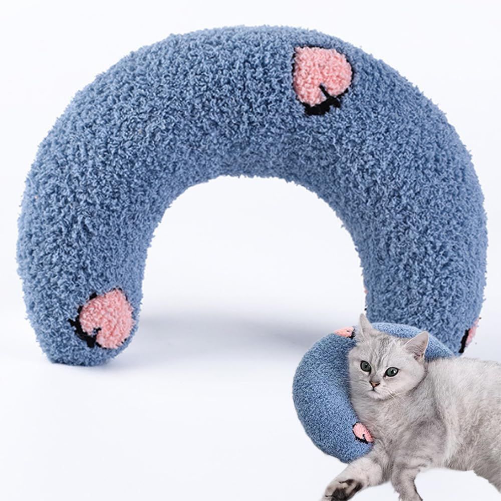 Calming Pillow for Dogs, Pet U Shape Calming Pillow Pet Neck Pillow Dog Calming Pillow for Small Dogs, Ultra Soft Fluffy Pet Calming Toy for Joint Relief Sleeping Improve Machine Washable Blue-1