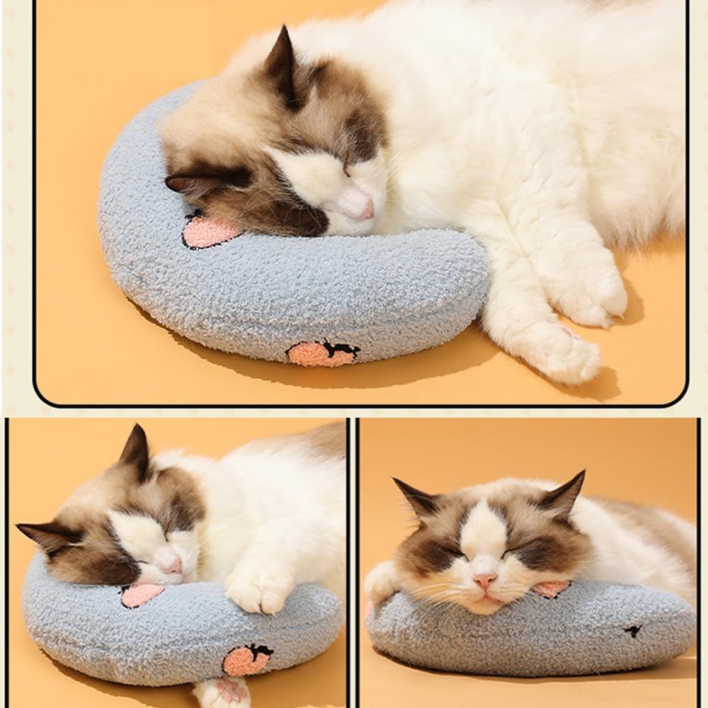 Calming Pillow for Dogs, Pet U Shape Calming Pillow Pet Neck Pillow Dog Calming Pillow for Small Dogs, Ultra Soft Fluffy Pet Calming Toy for Joint Relief Sleeping Improve Machine Washable Blue-1