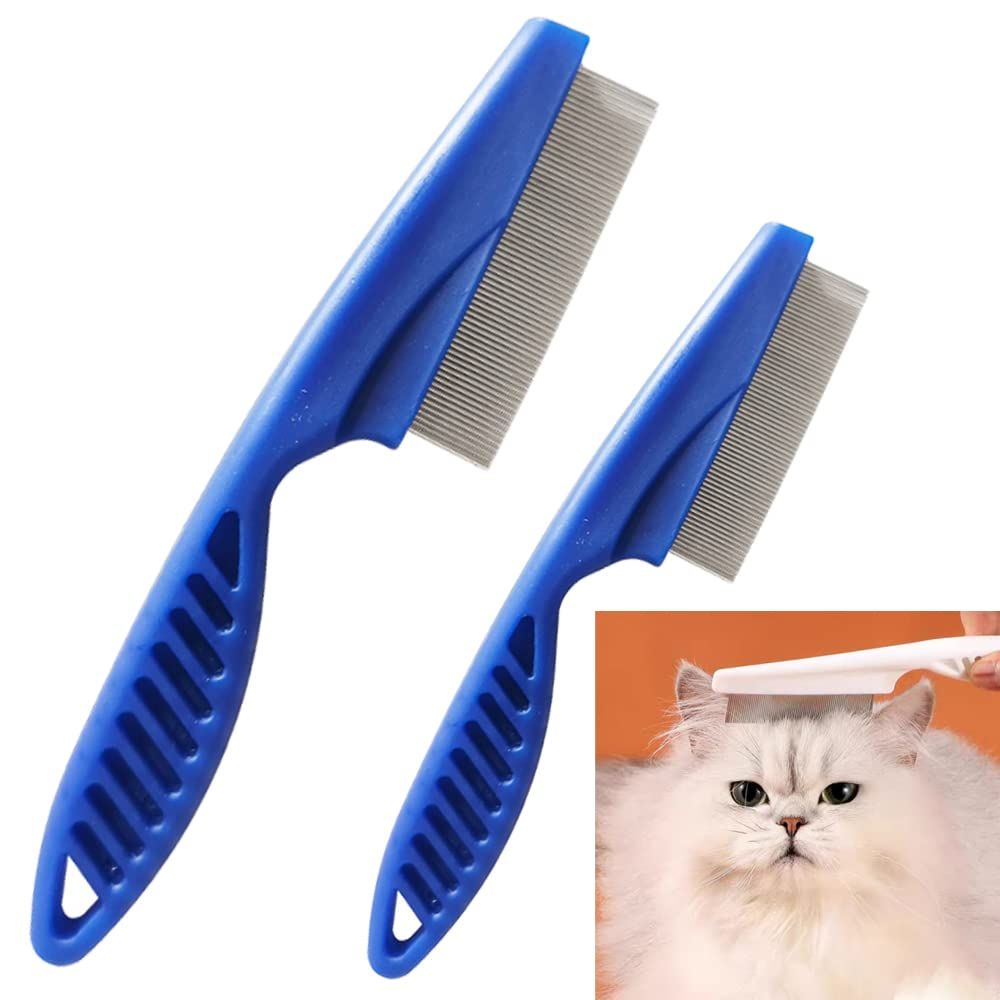 Multifunctional Pet Hair Comb, 2023 New Magic Pet Comb Dog Combs for Grooming, Stain Tear Removal Comb Stainless Steel Fine-Tooth Grooming Massage Comb for Dog Cat 1 Pair, Blue