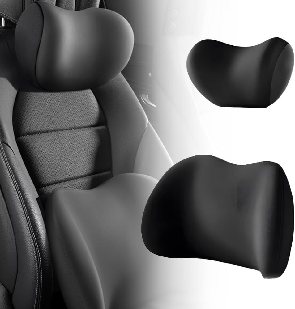Car Headrest & Lumbar Support Cushion, Ergonomic Car Seat Headrest & Lumbar Cushion with Adjustable Strap for Neck Back Pain Relief, Car Head Rest and Lumbar Pillow Set Black