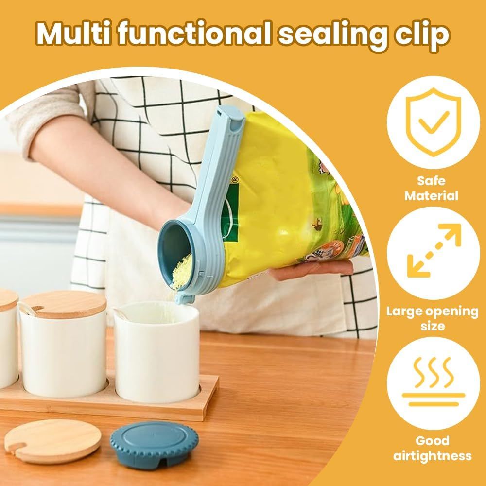 Bag Clip with Pour Spout, Food Bag Sealing Clip, Reusable Plastic Cap Sealer for Snack 2
