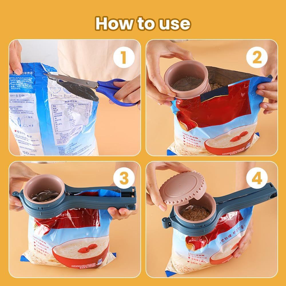 Bag Clip with Pour Spout, Food Bag Sealing Clip, Reusable Plastic Cap Sealer for Snack 2
