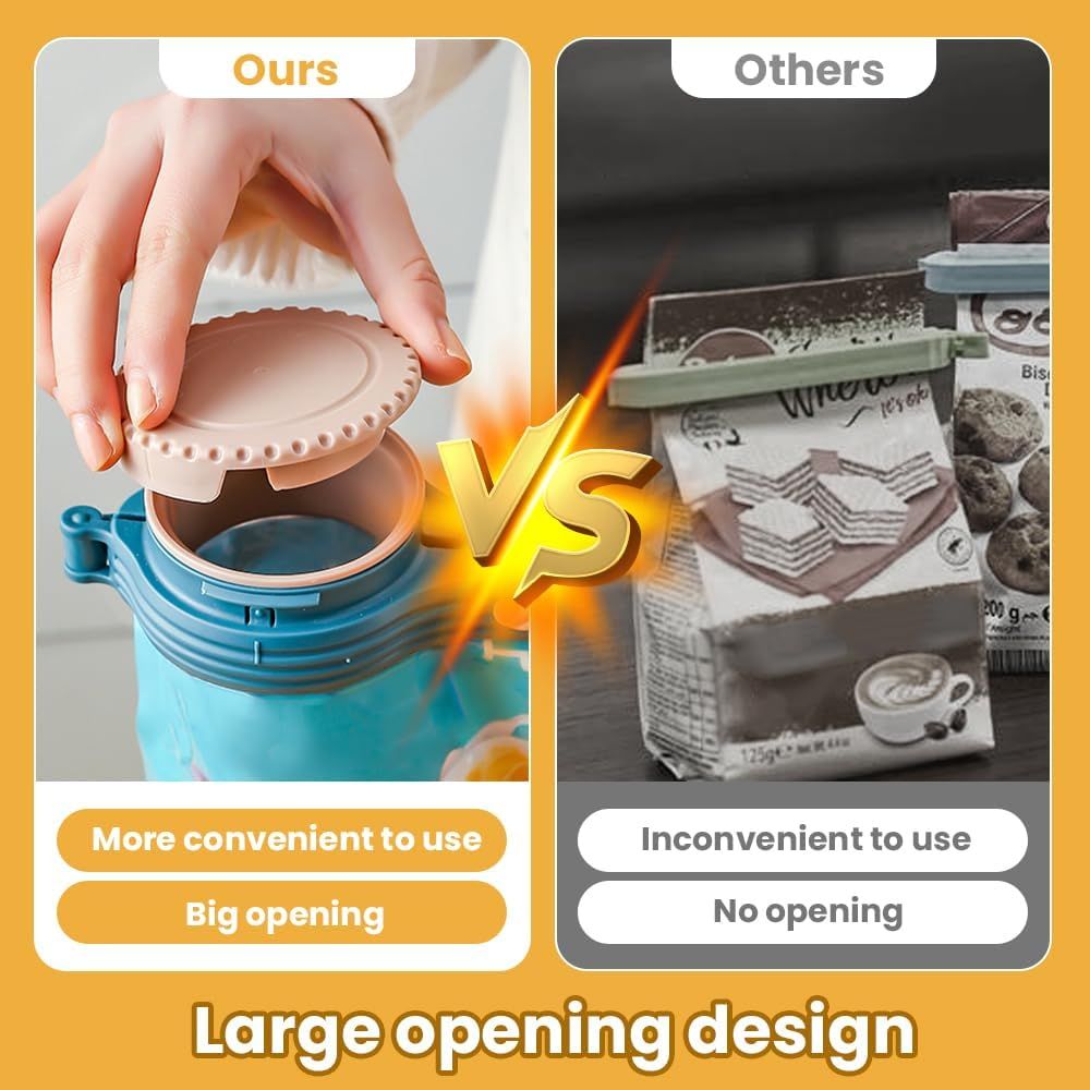 Bag Clip with Pour Spout, Food Bag Sealing Clip, Reusable Plastic Cap Sealer for Snack 2