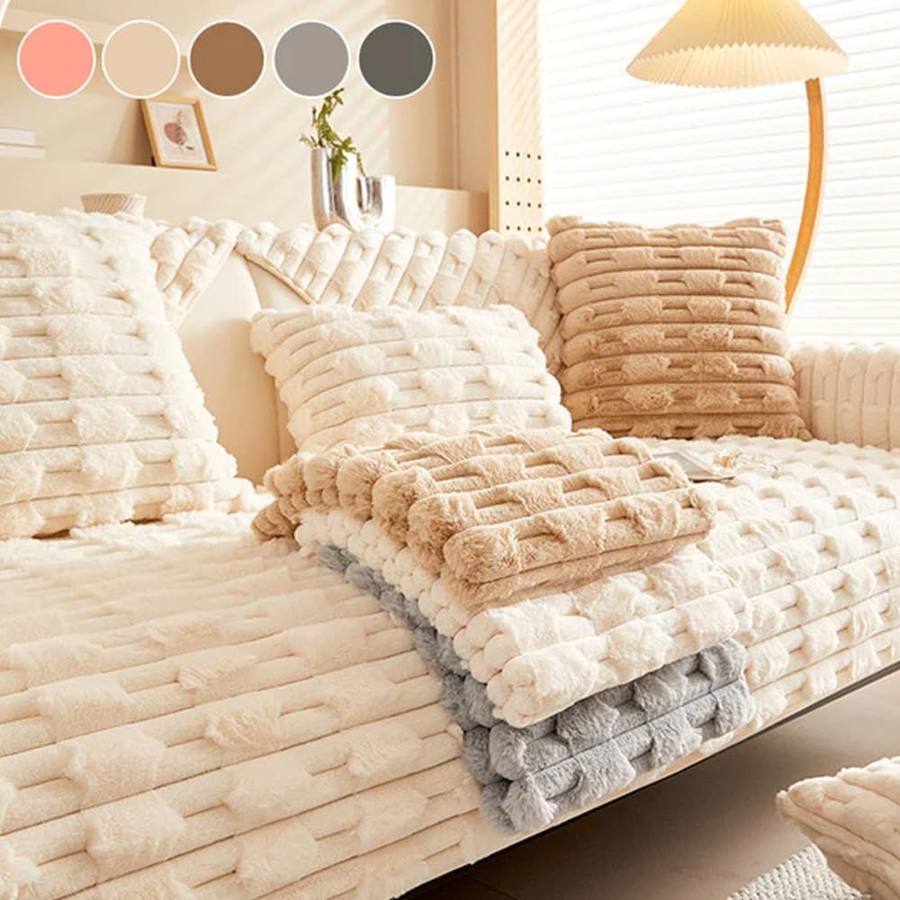Super Soft Plush Non-Slip Sofa Cushion Covers, Thick Rabbit Plush Sofa Cushion Super Soft Faux Fur Throw Pillow Cover, Fluffy Couch Cushion Covers Dark Grey, Sofa Cushion 110 * 110cm