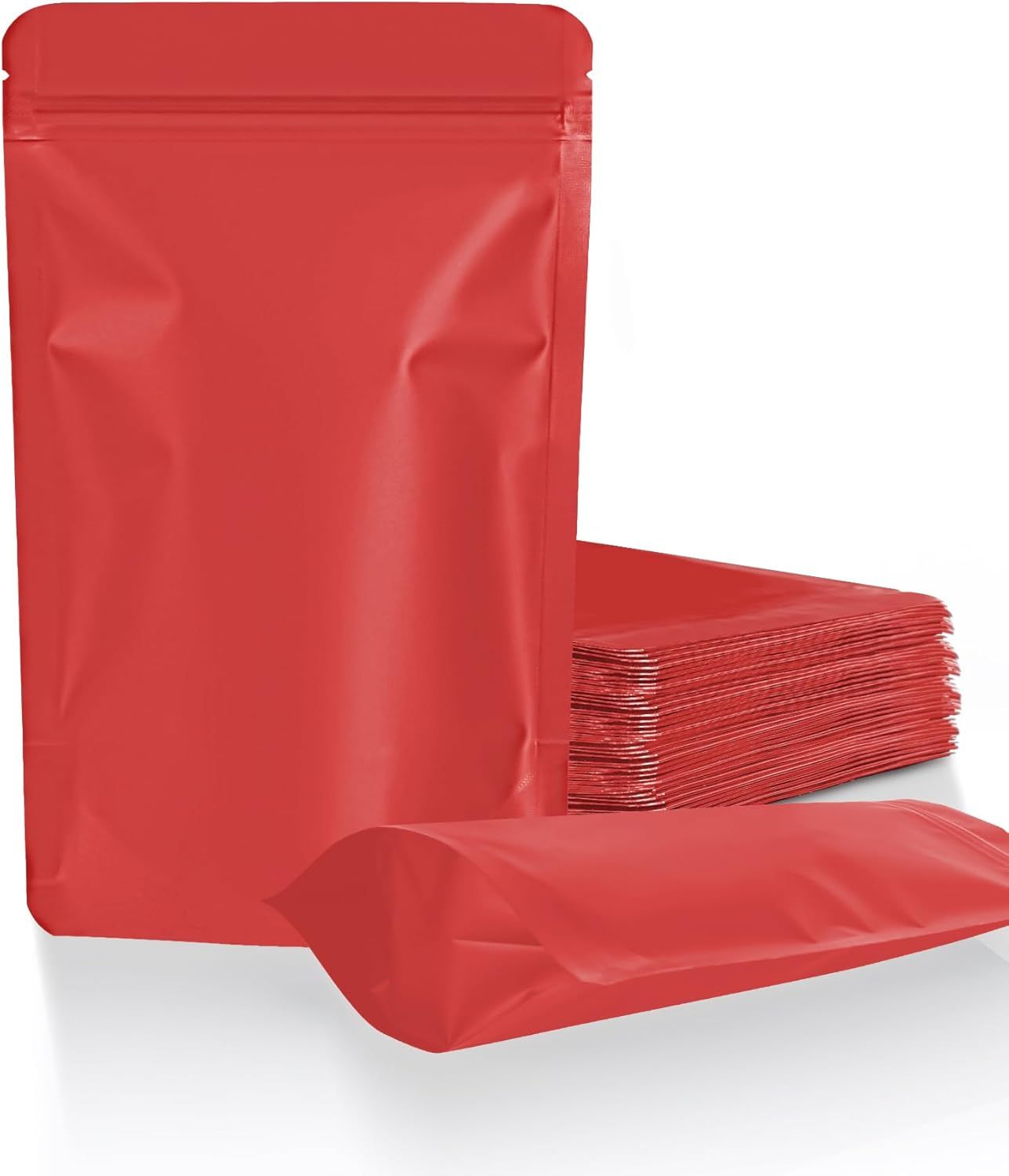 100 Pack Resealable Stand Up Bags,7.9" x 11.8" Smell Proof Pouch Sealable Foil Pouch Bags for Packaging Red