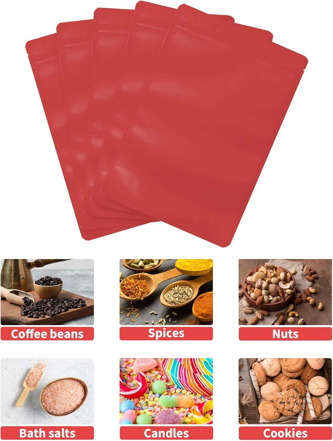 100 Pack Resealable Stand Up Bags,7.9" x 11.8" Smell Proof Pouch Sealable Foil Pouch Bags for Packaging Red