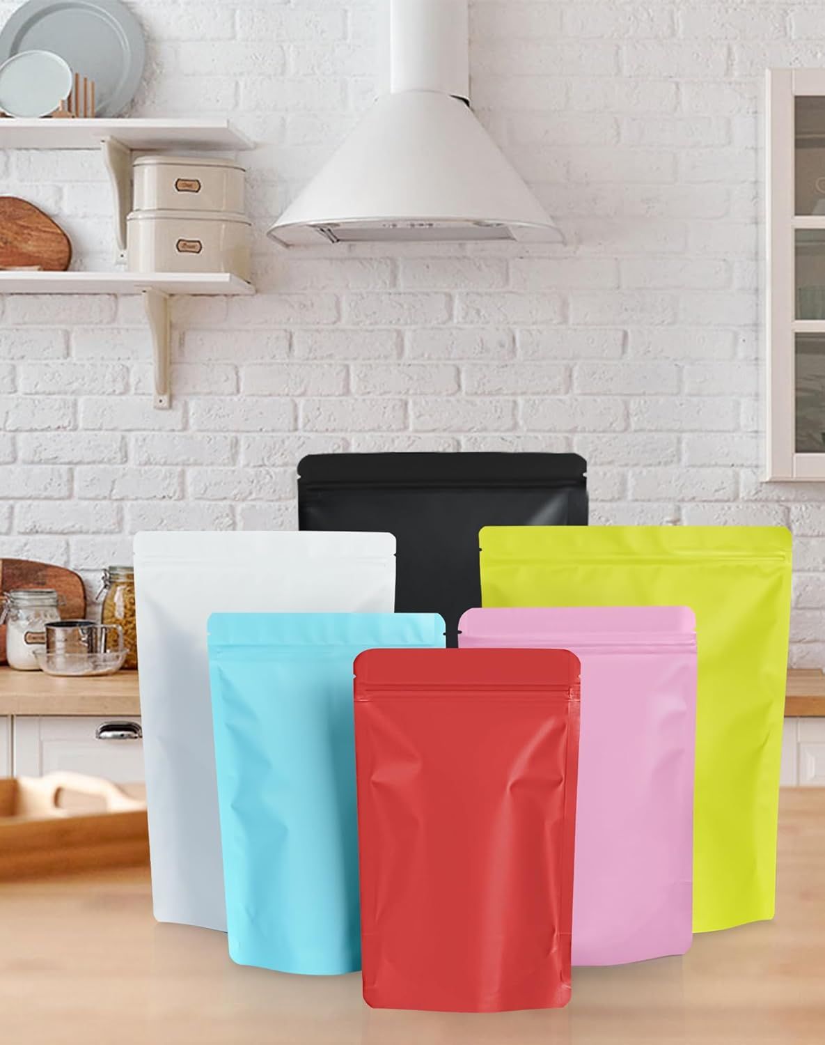 100 Pack Resealable Stand Up Bags,7.9" x 11.8" Smell Proof Pouch Sealable Foil Pouch Bags for Packaging Red